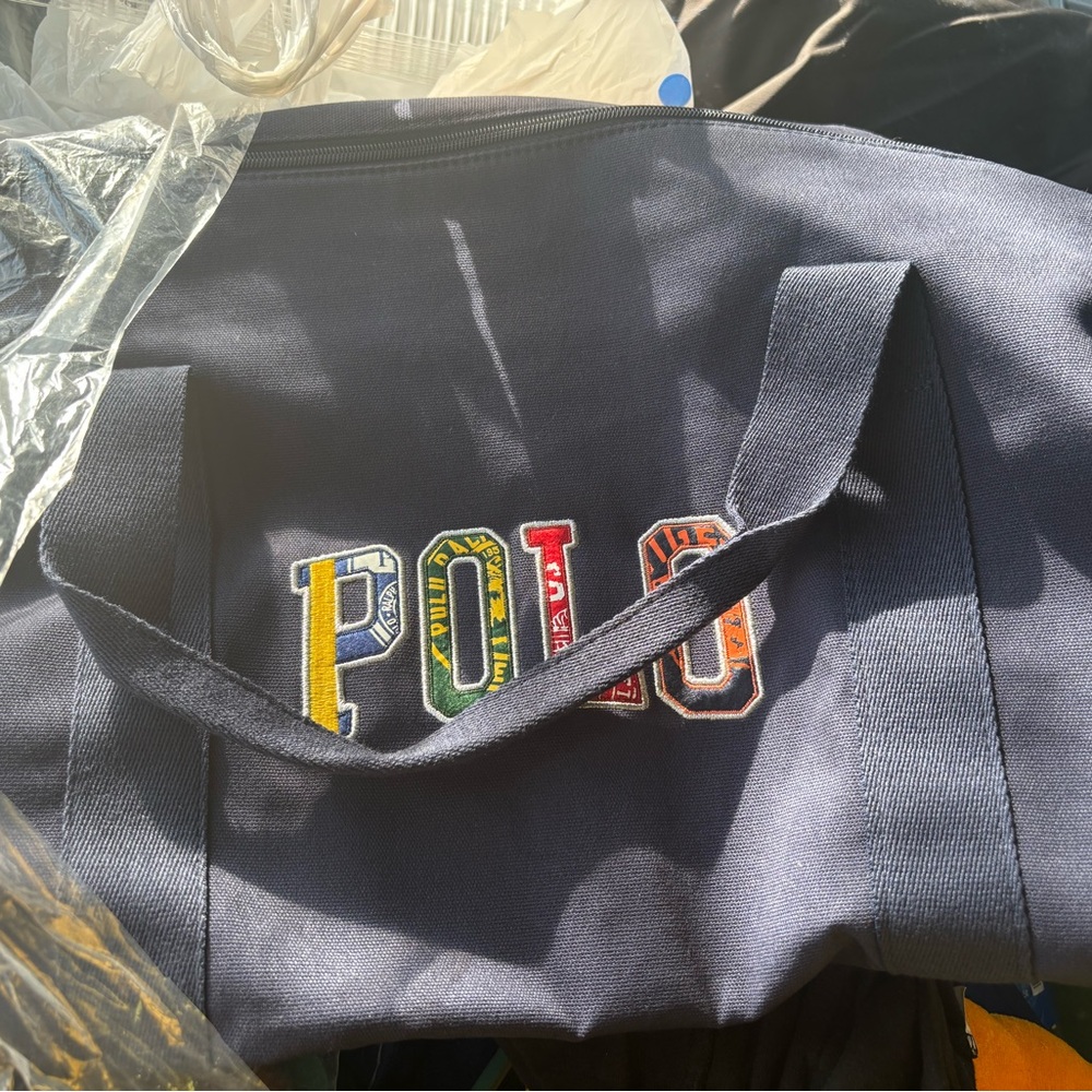 Polo by Ralph Lauren Navy Duffel Bag with Multicolor Lettering